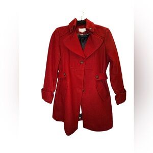 Cleo red Petite Red Wool-Blend Peacoat with Notch Collar size 4